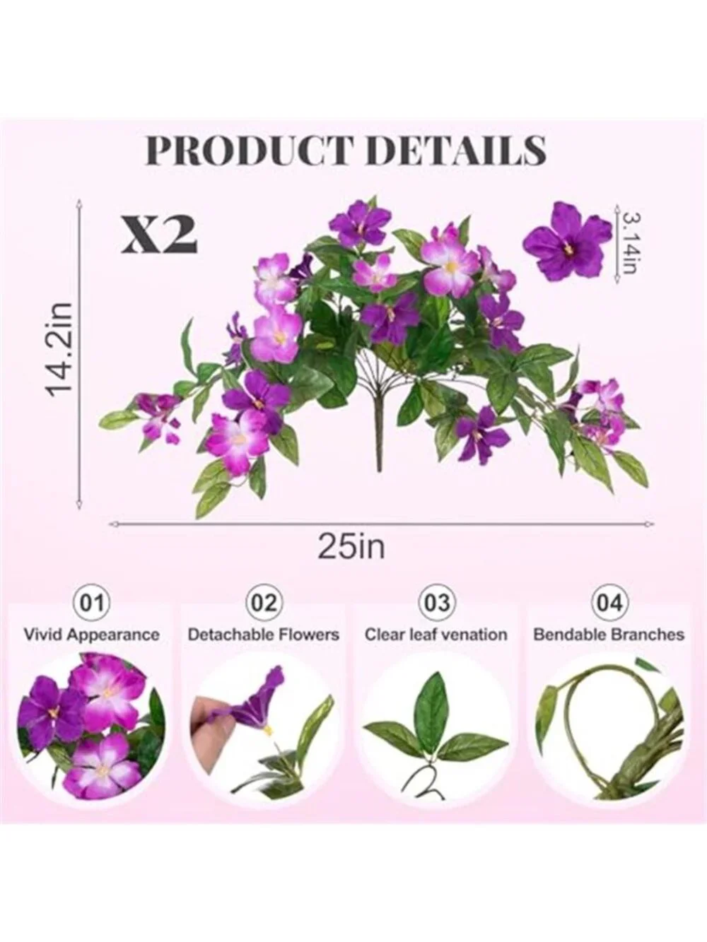 Artificial Hanging Azalea Flowers Faux Silk Plant Outdoor Porch Decor Set of 2